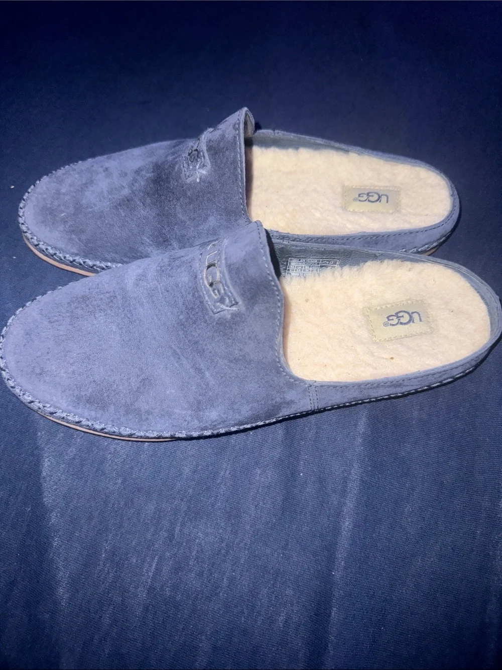 UGG Size 8 Navy Suede Shearling Slip-Ons Slippers